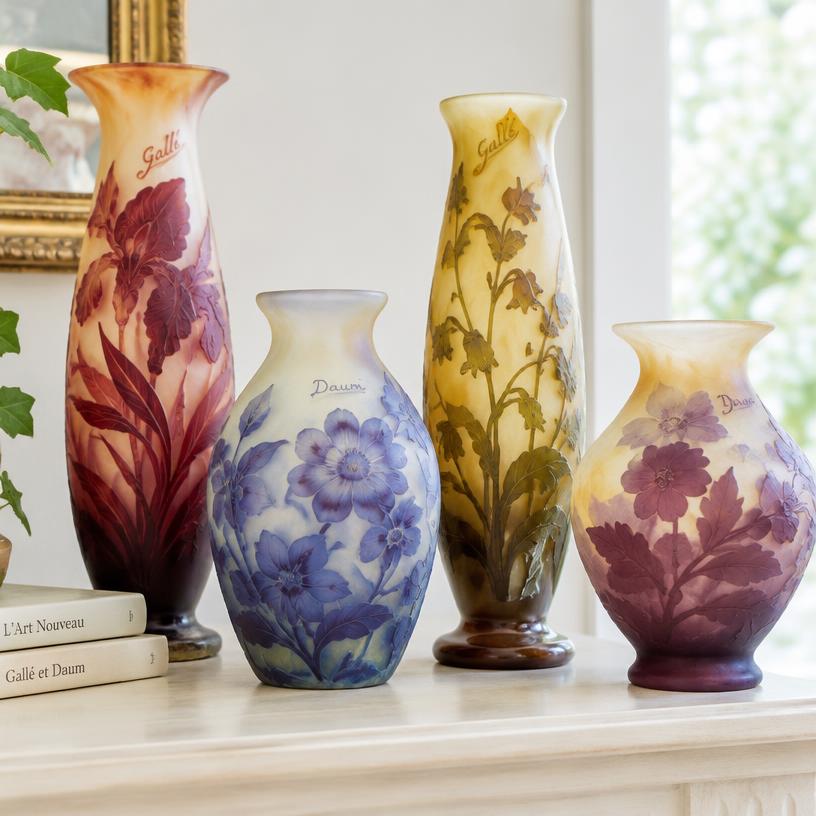 Vases en pâte de verre Art nouveau