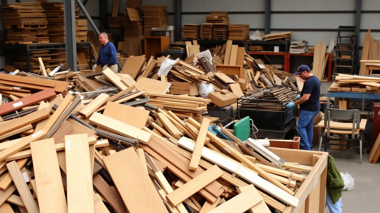 Artisans triant le bois et le mobilier lors d'un débarras éco-responsable