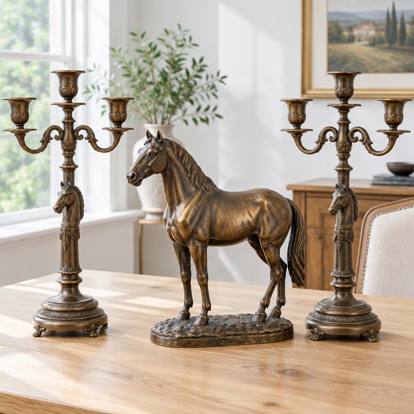 Bronze animalier et paire de candélabres