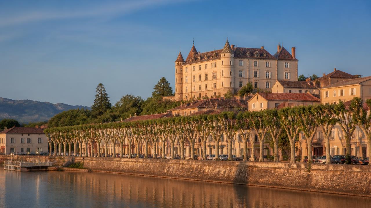 Entreprise de débarras et de nettoyage à Roussillon (38150) en Isère : vue du château de Roussillon et des quais dans la vallée du Rhône