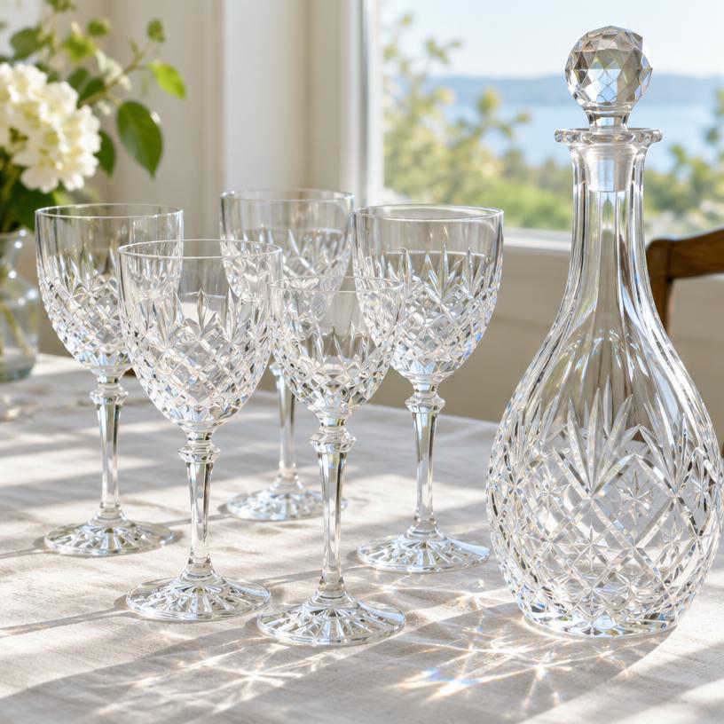 Verres et carafe en cristal taillé